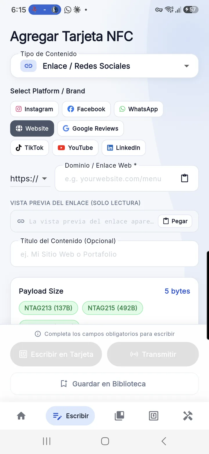 Grabador de Etiquetas NFC por Categorías